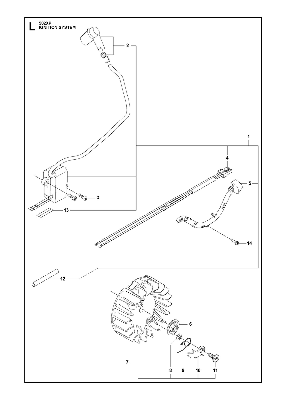 Ignition System Diagram and Parts List for 562XP-562XPG 562 XP W - 562 XP GW Husqvarna Chainsaw