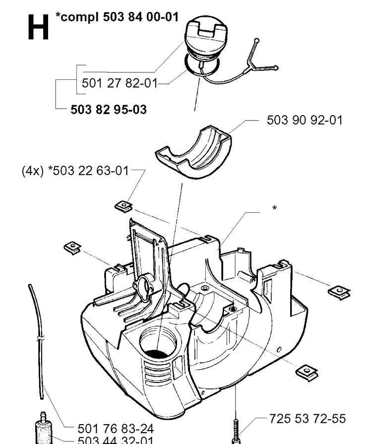 Crankcase Diagram and Parts List for 225L 19970500001-20004000000 Husqvarna Edger