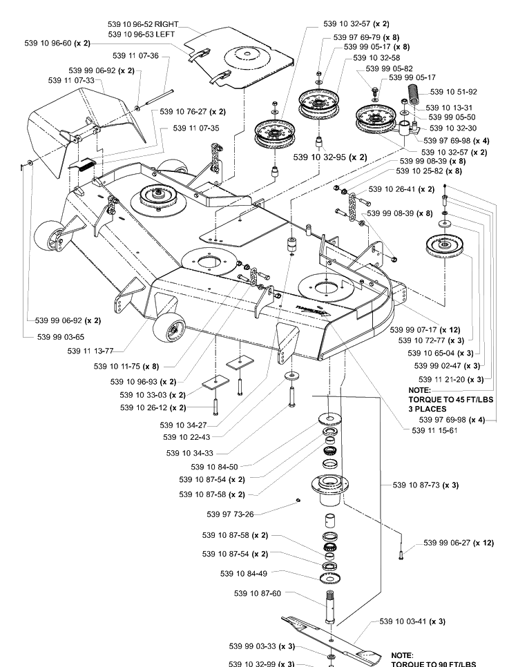 Front Deck Assembly 52 Inch (Part 1) Diagram and Parts List for LZ5227TXPKOA (968999309)(2006-02) Husqvarna Lawn Mower