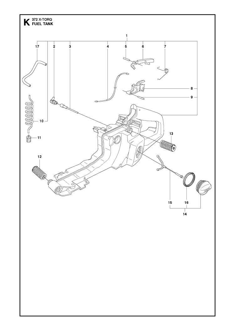 Fuel Tank 4 Diagram and Parts List for 372XP XPG X-TORQ Husqvarna Chainsaw