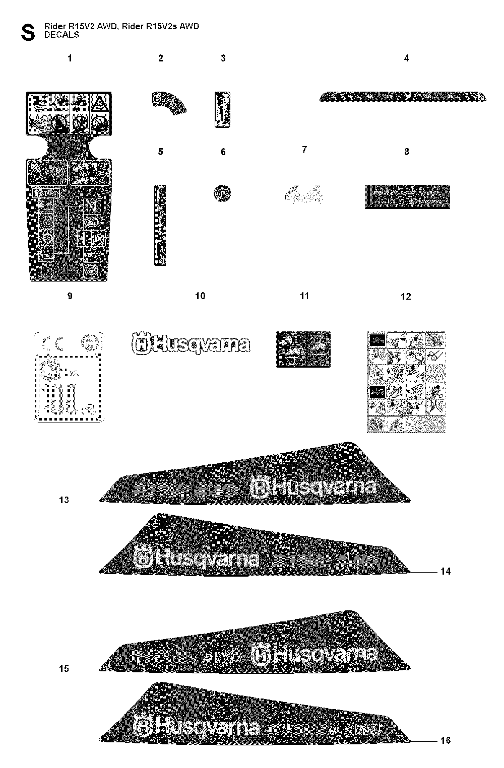 Decals Diagram and Parts List for RIDER15V2SAWD (965200901)(2009-04) Husqvarna Lawn Tractor