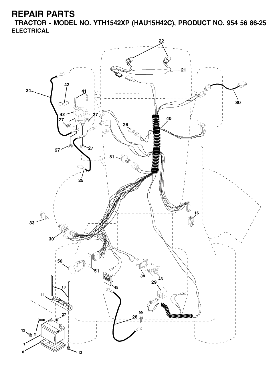 Electrical Diagram and Parts List for YTH1542XP (954568625-C)(2003-01) Husqvarna Lawn Tractor