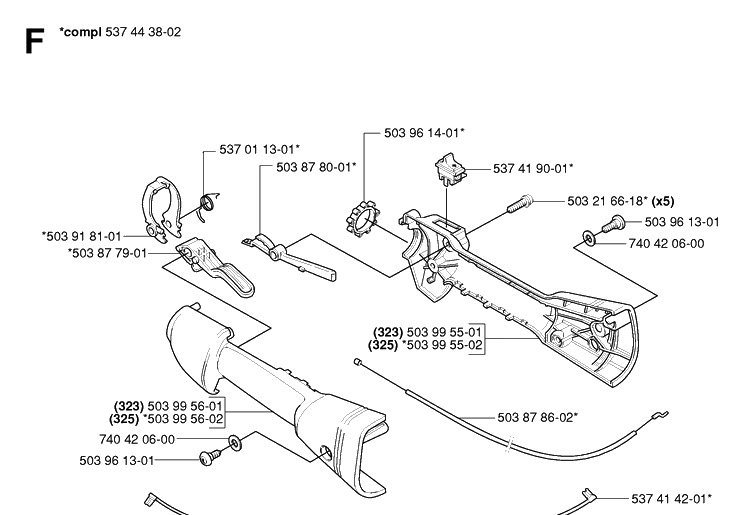 Throttle Controls Diagram and Parts List for 325HDA55 (X-SERIES)(20054000001-Current) Husqvarna Hedge Trimmer