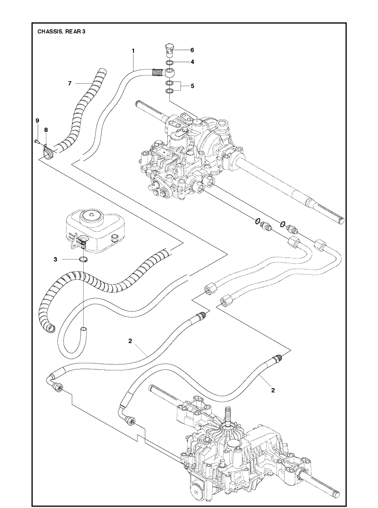Chassis Rear Diagram and Parts List for R316TS AWD Husqvarna Lawn Mower
