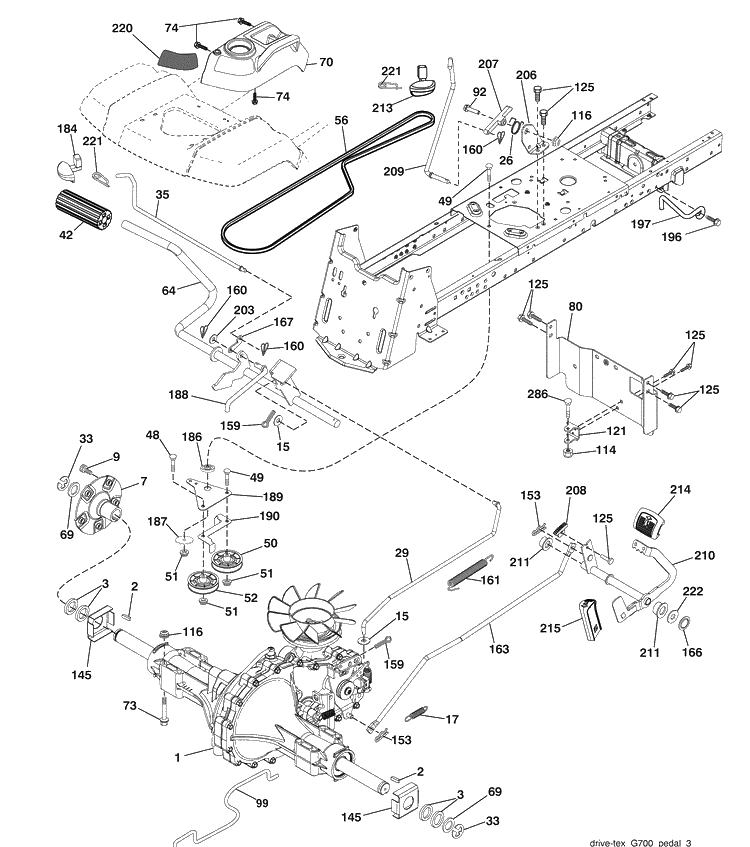 Drive Diagram and Parts List for 2748GLS (96043006500)(2008-12) Husqvarna Lawn Mower