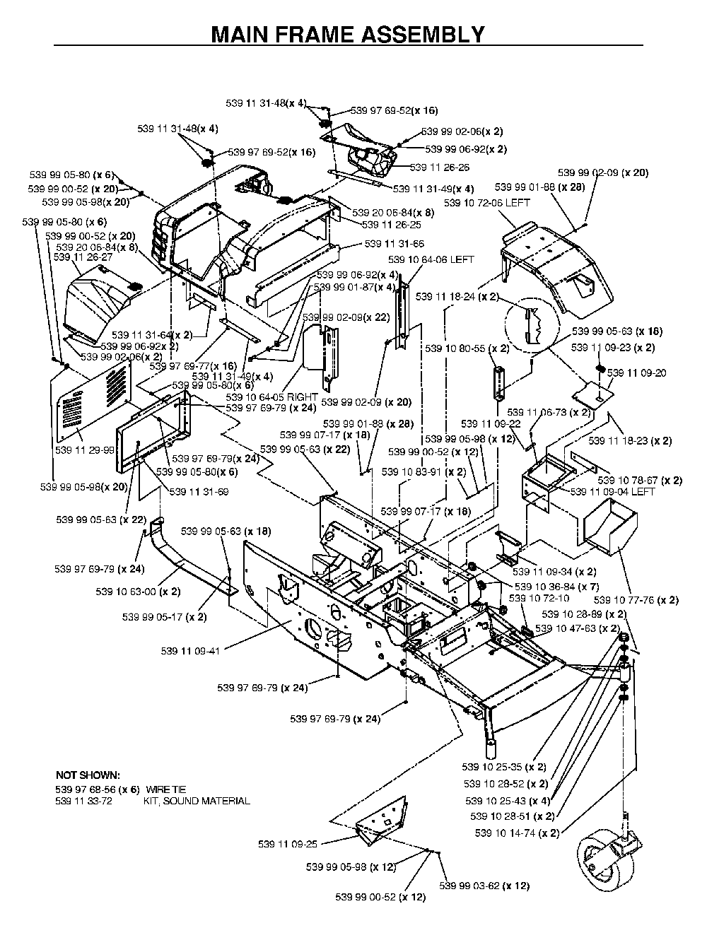 Mainframe, Left Side Diagram and Parts List for BZ34C (968999316)(2006-04) Husqvarna Lawn Tractor