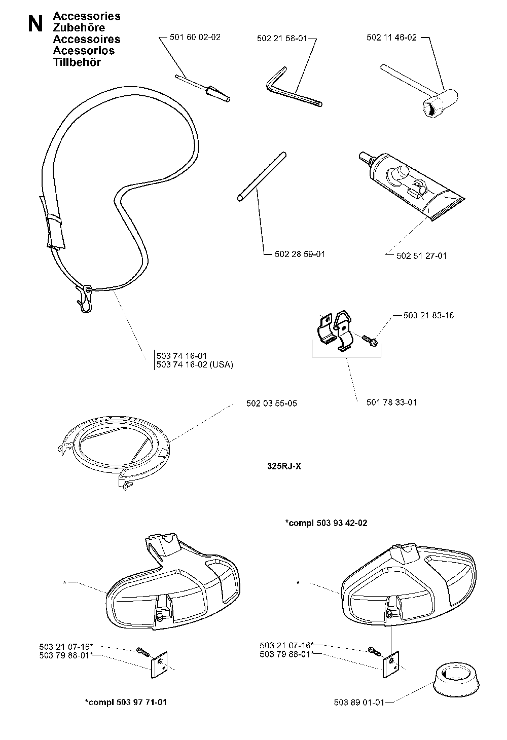 Accessories Diagram and Parts List for 325RJ (X-SERIES)(20000100001) Husqvarna Brush Cutter