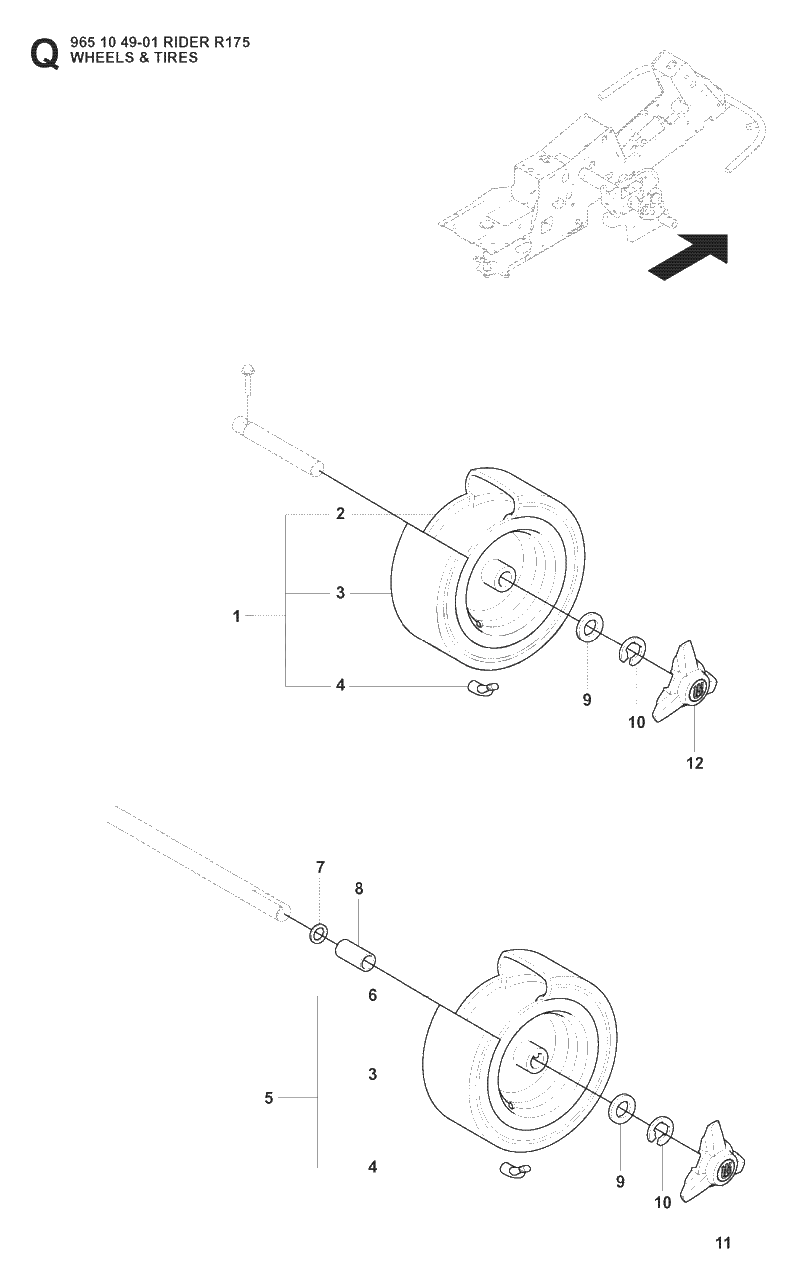 Wheels And Tires Diagram and Parts List for R175 (965104901)(2008-06) Husqvarna Lawn Tractor