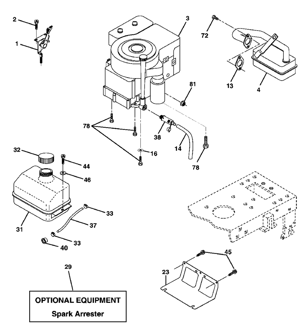 Engine Diagram and Parts List for LT120 (954140047-B)(1998-01) Husqvarna Lawn Tractor