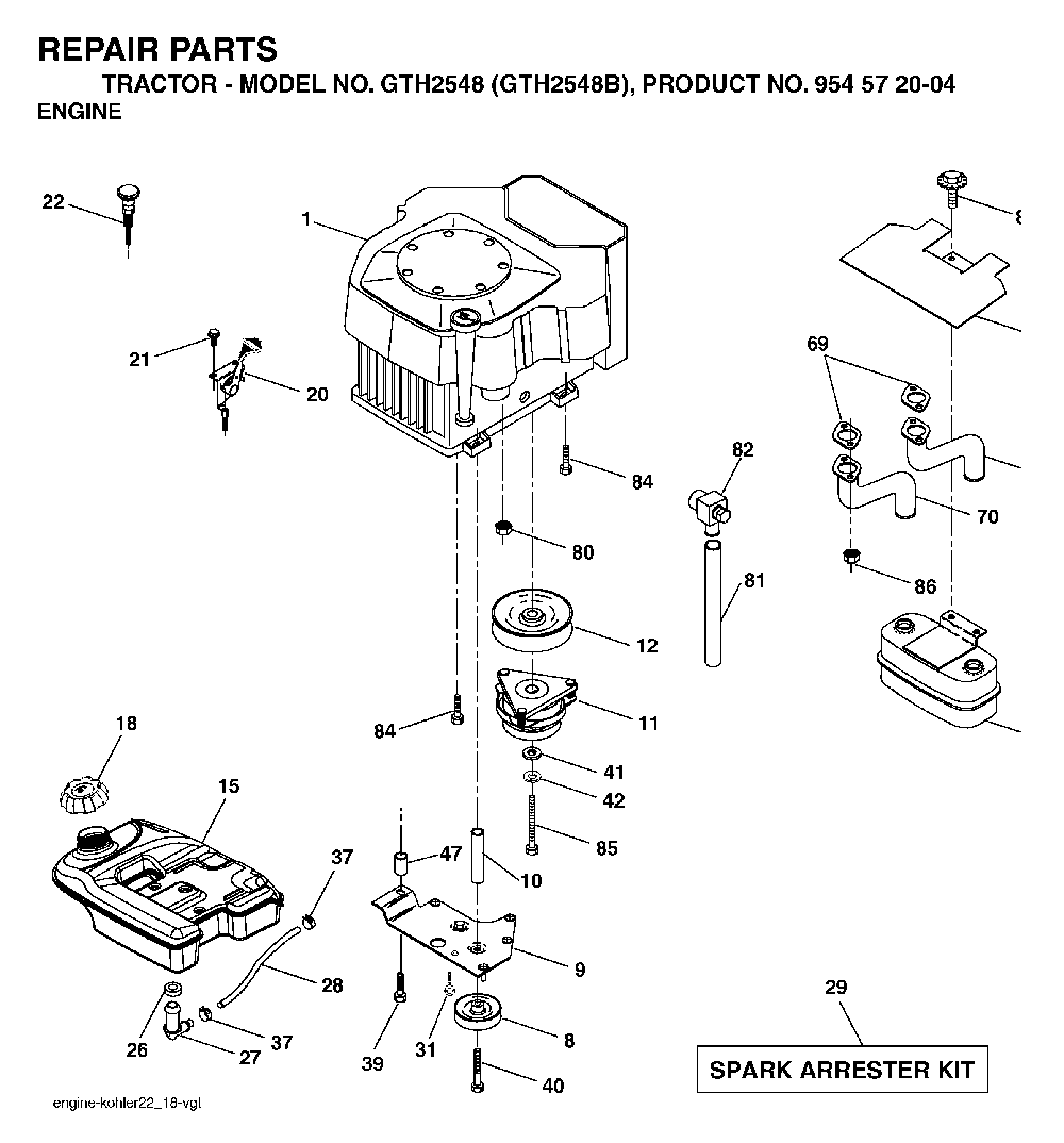 Engine Diagram and Parts List for GTH2548B (954572004)(2004-02) Husqvarna Lawn Tractor