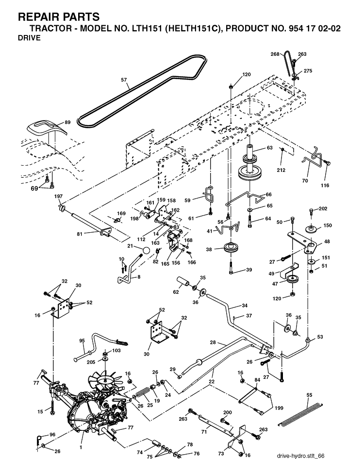 Drive Diagram and Parts List for LTH151 (HELTH151C)(2004-09) Husqvarna Lawn Tractor