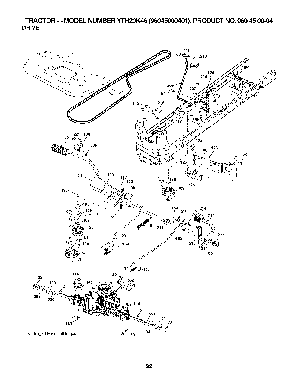 Drive Diagram and Parts List for YTH20K4696045000401 2007-07 Husqvarna Lawn Tractor