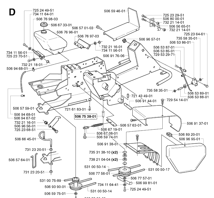 Chassis / Frame Diagram and Parts List for PR15 2002-02 Husqvarna Lawn Mower