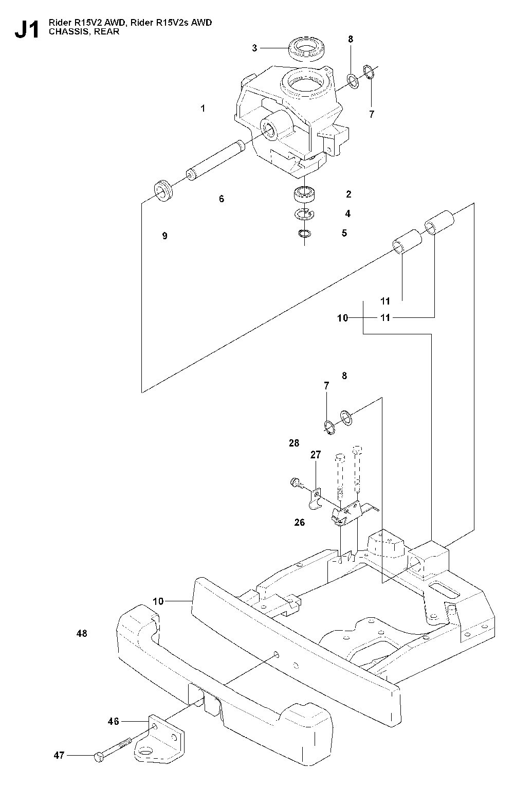 Transmission Diagram and Parts List for RIDER15V2SAWD (965200901)(2009-04) Husqvarna Lawn Tractor