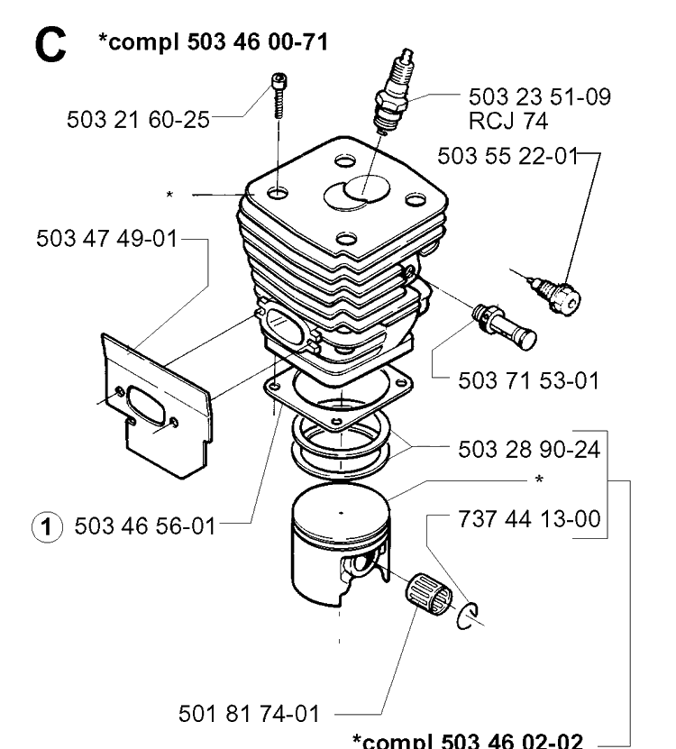 Cylinder Piston Diagram and Parts List for 394XP 19980900001-Current Husqvarna Chainsaw