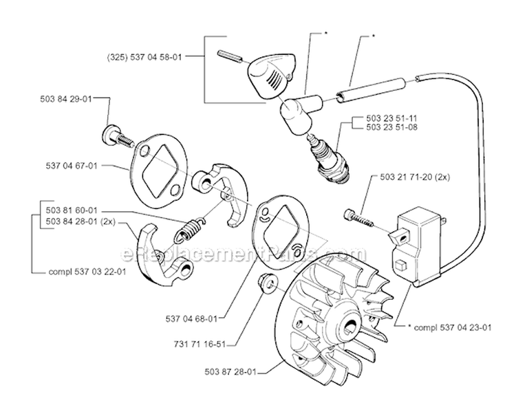 Ignition System  Clutch Diagram and Parts List for 322L 1999-03 Husqvarna Trimmer
