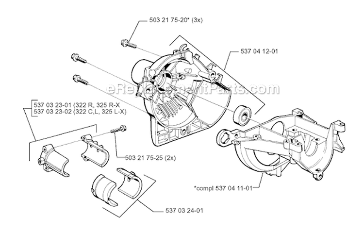 Crankcase Diagram and Parts List for 322L 1999-03 Husqvarna Trimmer