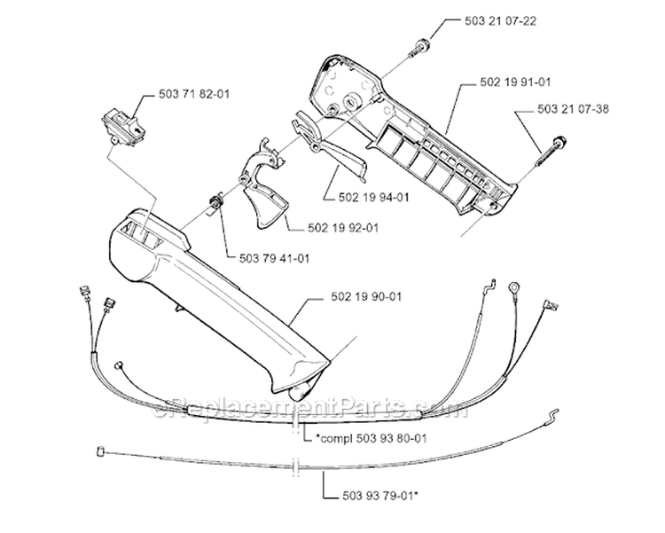 Throttle Controls Diagram and Parts List for 322R 1999-03 Husqvarna Brush Cutter