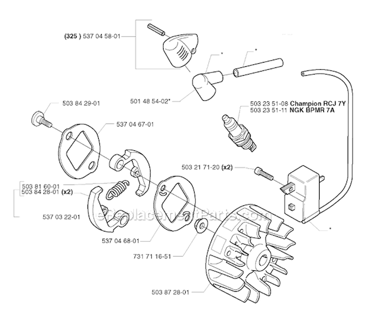 Ignition System  Clutch Diagram and Parts List for 322R 2000-05 Husqvarna Brush Cutter