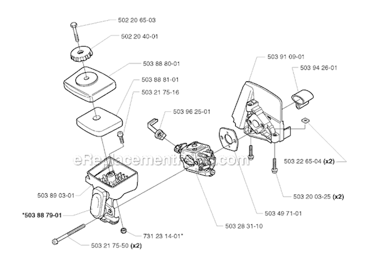 Carburetor  Air Filter Diagram and Parts List for 322R 2000-05 Husqvarna Brush Cutter