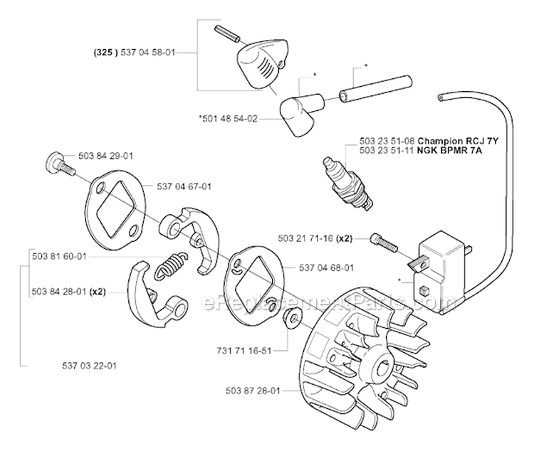 Ignition System  Clutch Diagram and Parts List for 322R 2001-02 Husqvarna Brush Cutter