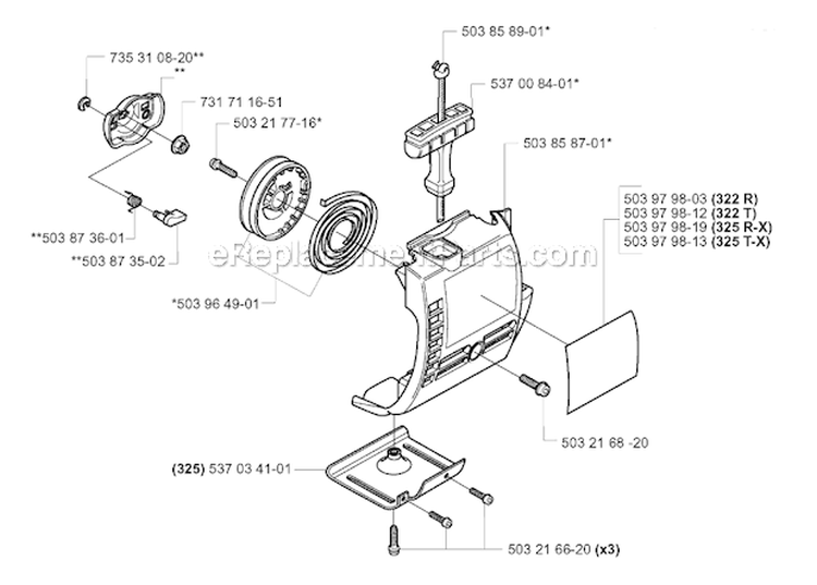 Starter Diagram and Parts List for 322R 2001-02 Husqvarna Brush Cutter