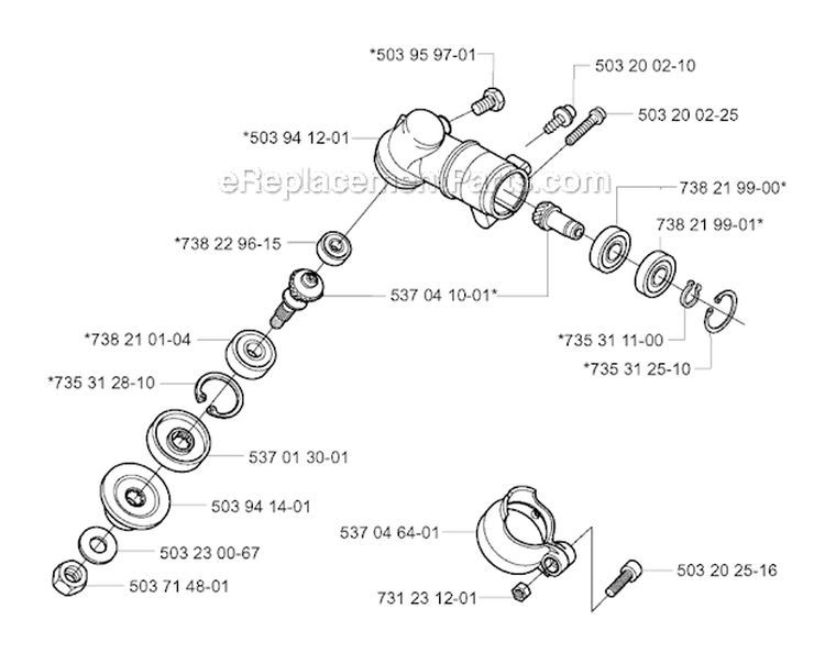 Bevel Gear Diagram and Parts List for 322R 2001-02 Husqvarna Brush Cutter
