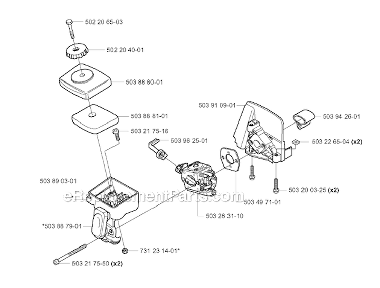 Carburetor  Air Filter Diagram and Parts List for 322R 2001-02 Husqvarna Brush Cutter