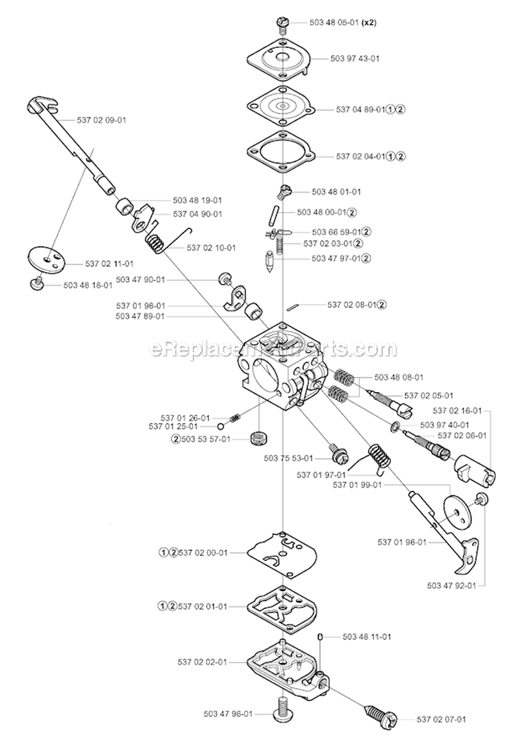 Carburetor Details Diagram and Parts List for 322R 2001-02 Husqvarna Brush Cutter