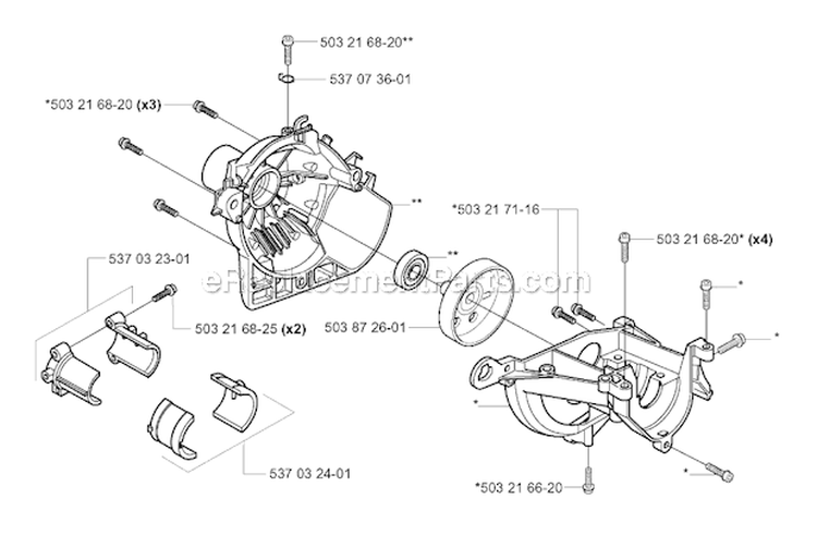 Crankcase Diagram and Parts List for 322R 2001-02 Husqvarna Brush Cutter