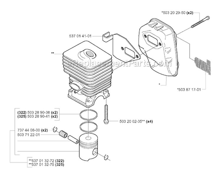 Cylinder Piston Diagram and Parts List for 322R 2001-02 Husqvarna Brush Cutter