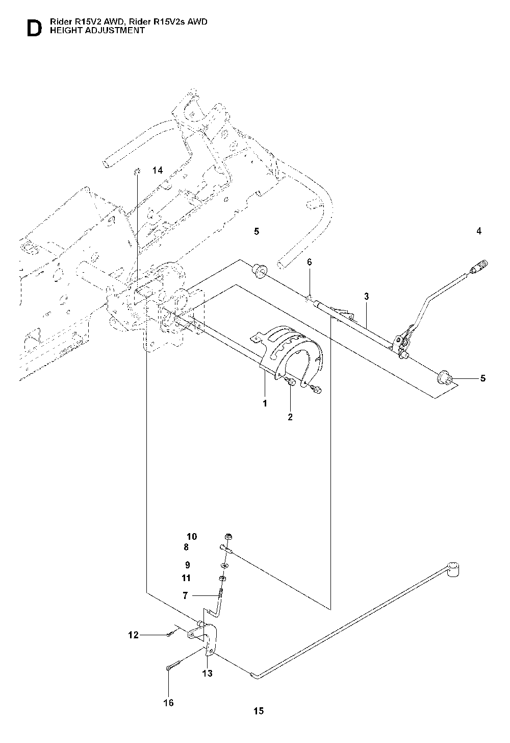Height Adjustment Diagram and Parts List for RIDER15V2SAWD (965200901)(2009-04) Husqvarna Lawn Tractor