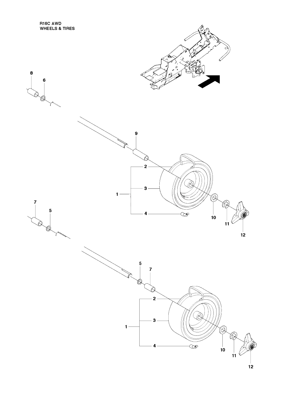 Wheels And Tires Diagram and Parts List for R16CAWD (966830301)(2010-07) Husqvarna Lawn Tractor