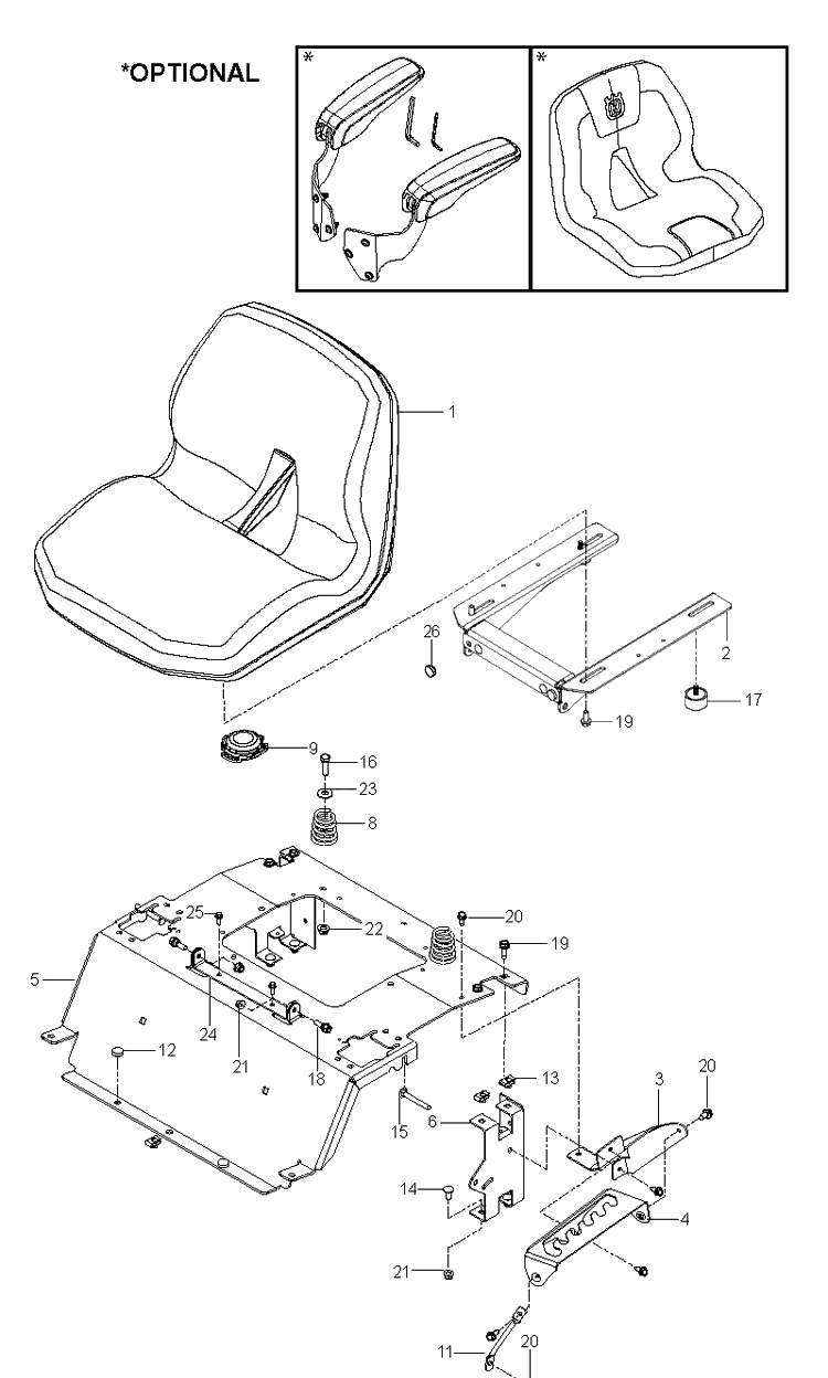 Seat Diagram and Parts List for Z242F (96766570300)(2020-09) Husqvarna Lawn Mower