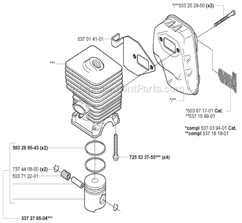 Cylinder_Piston_And_Muffler Diagram and Parts List for 323L 2005-05 Husqvarna Trimmer