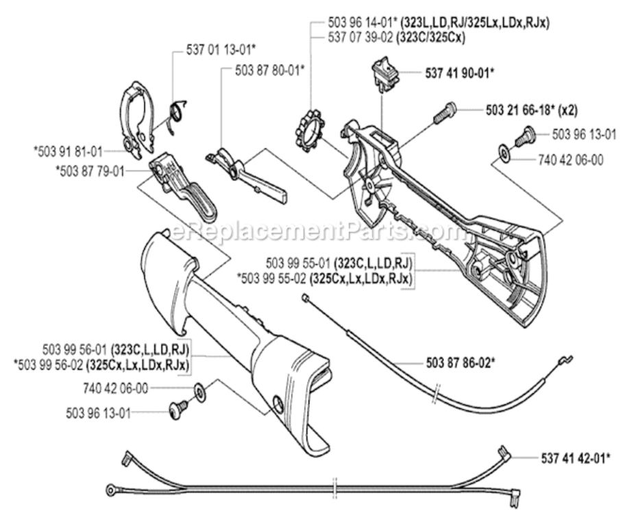 Handle_And_Controls Diagram and Parts List for 323L 2005-05 Husqvarna Trimmer