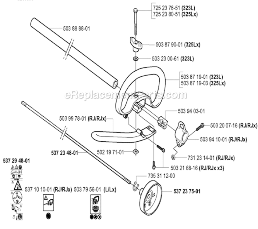 Shaft_And_Handle Diagram and Parts List for 323L 2005-05 Husqvarna Trimmer