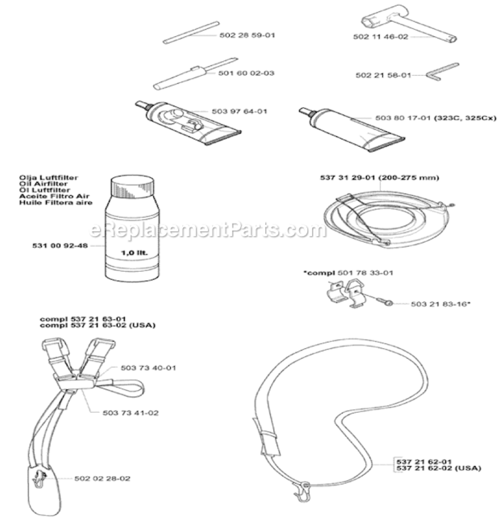 Accessories Diagram and Parts List for 323L 2005-05 Husqvarna Trimmer