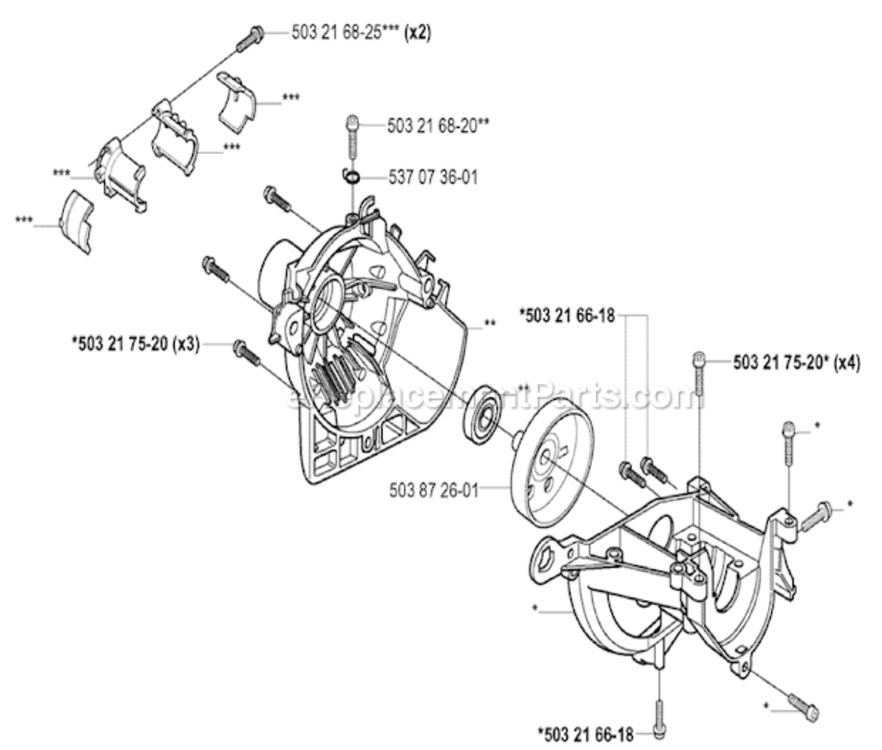 Crankcase_And_Clutchdrum Diagram and Parts List for 323L 2005-05 Husqvarna Trimmer