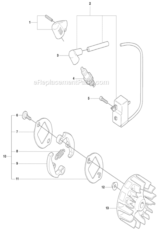 Ignition_System_And_Clutch Diagram and Parts List for 323L 2008-03 Husqvarna Trimmer