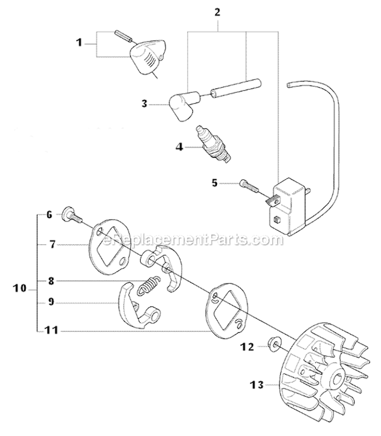 Ignition System And Clutch Diagram and Parts List for 323L  Husqvarna Hedge Trimmer