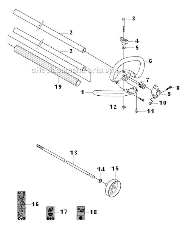 Shaft And Handle Diagram and Parts List for 323L  Husqvarna Hedge Trimmer