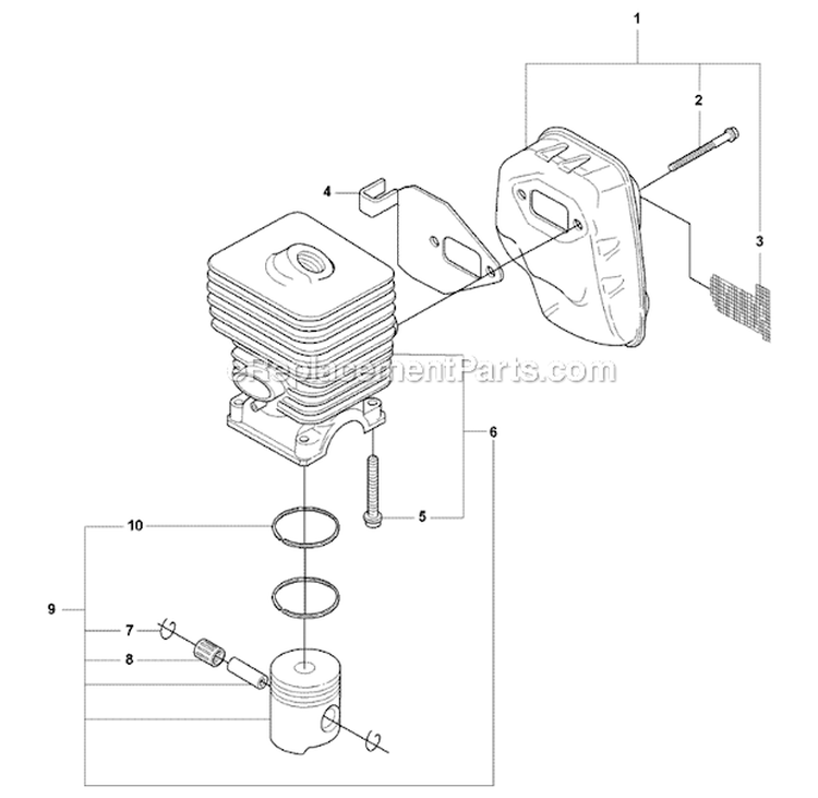 Cylinder Piston And Muffler Diagram and Parts List for 323L  Husqvarna Hedge Trimmer