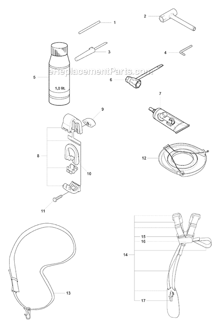 Accessories 1 Diagram and Parts List for 323RII 2008-03 Husqvarna Brush Cutter