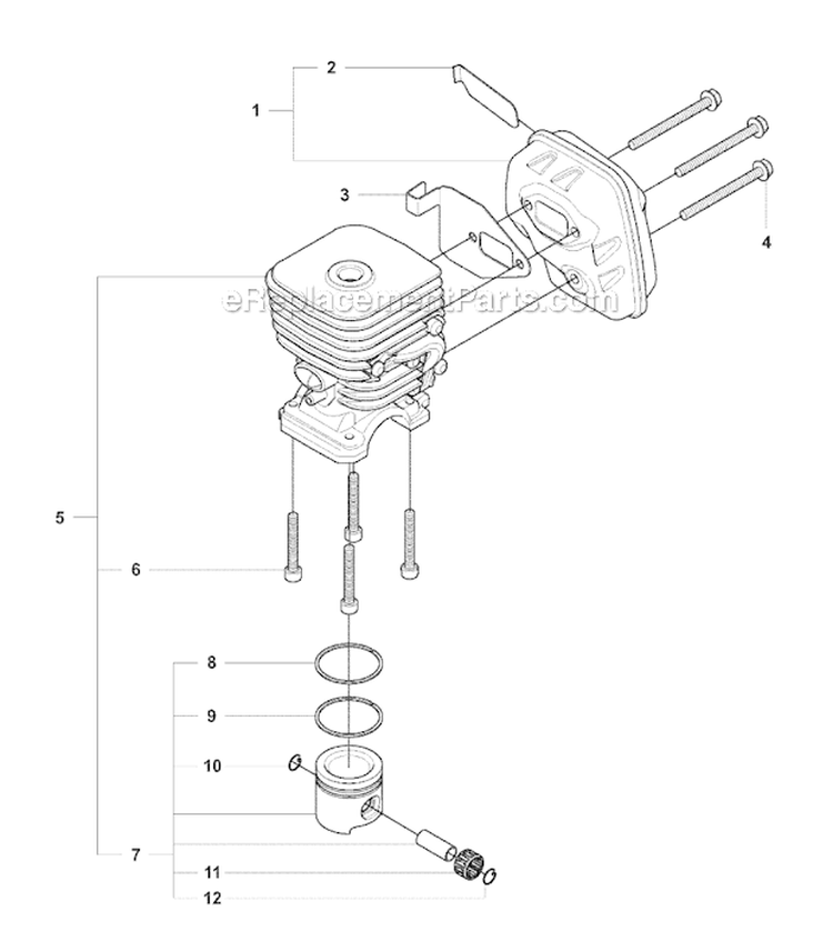 Cylinder Piston  Muffler Diagram and Parts List for 323RII 2008-03 Husqvarna Brush Cutter
