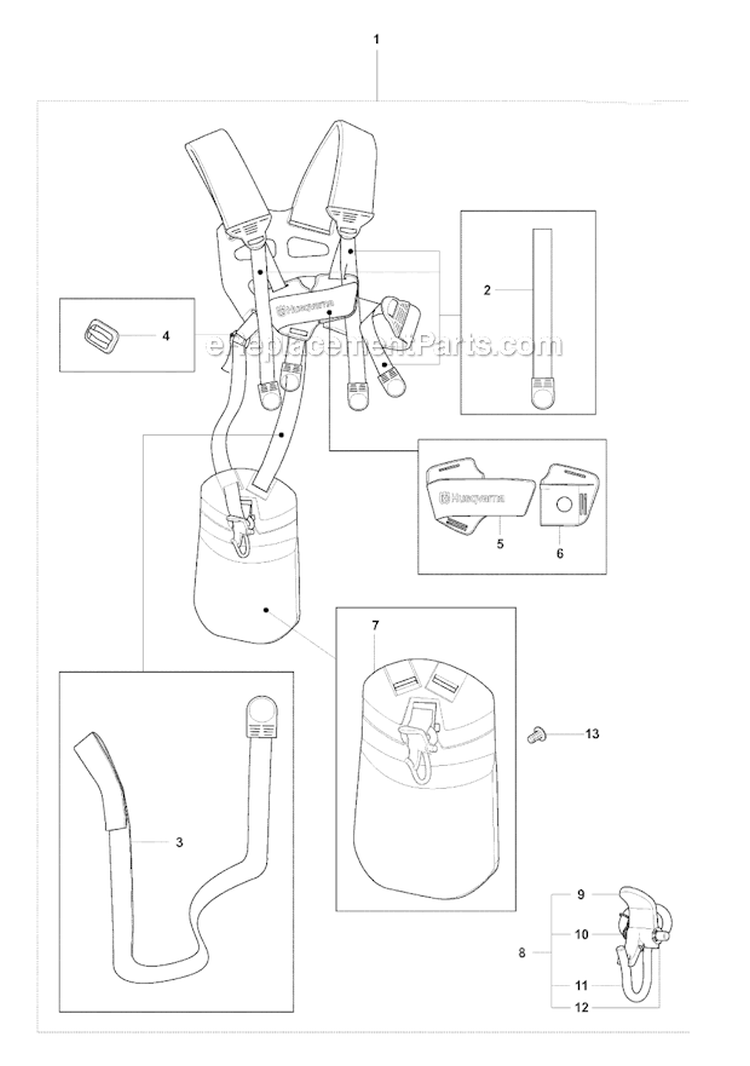 Harness Diagram and Parts List for 323RII 2008-03 Husqvarna Brush Cutter