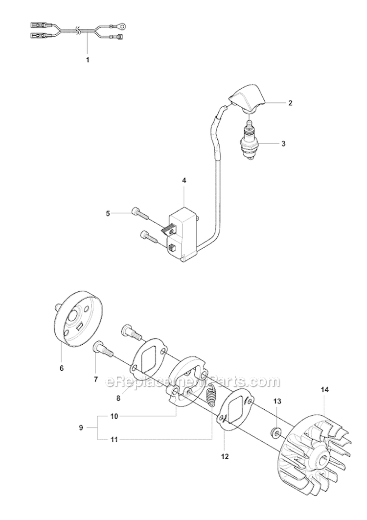 Ignition System  Clutch Diagram and Parts List for 323RII 2008-03 Husqvarna Brush Cutter