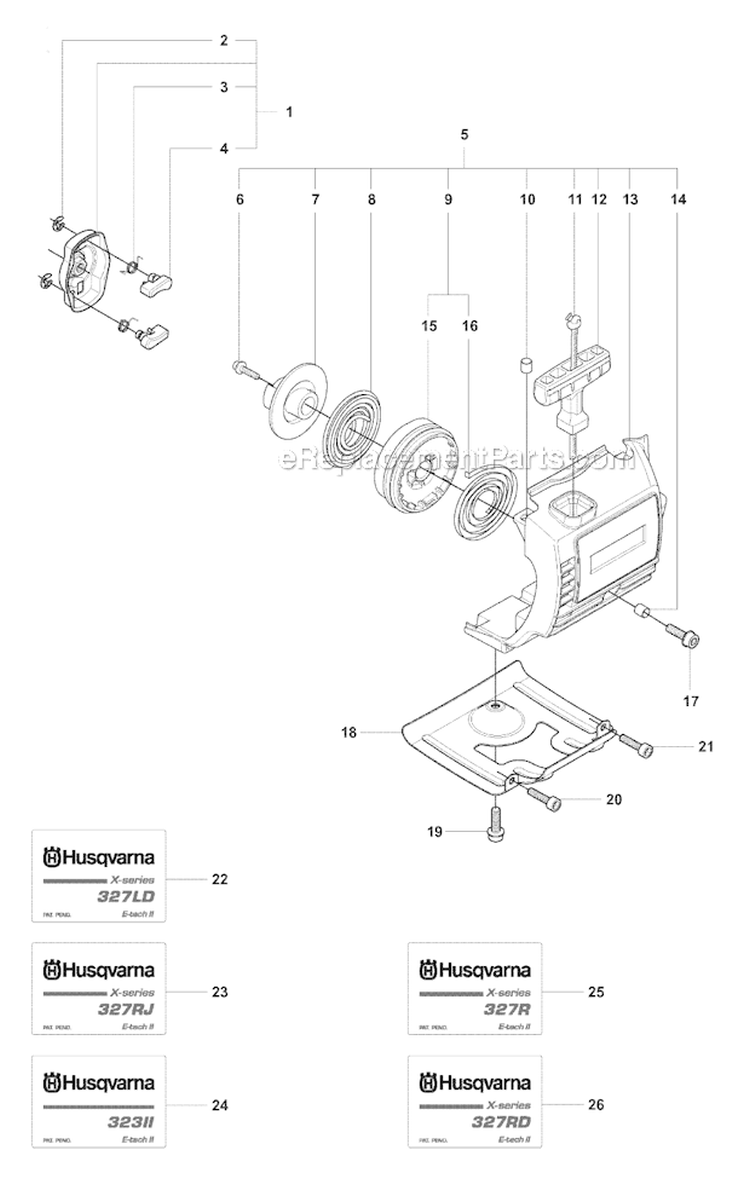 Starter 1 Diagram and Parts List for 323RII 2008-03 Husqvarna Brush Cutter