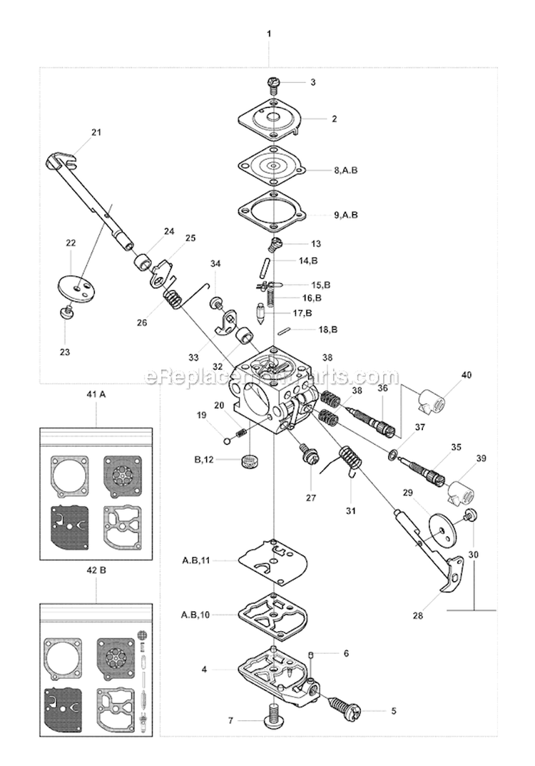 Carburetor Details Diagram and Parts List for 323RII 2008-03 Husqvarna Brush Cutter