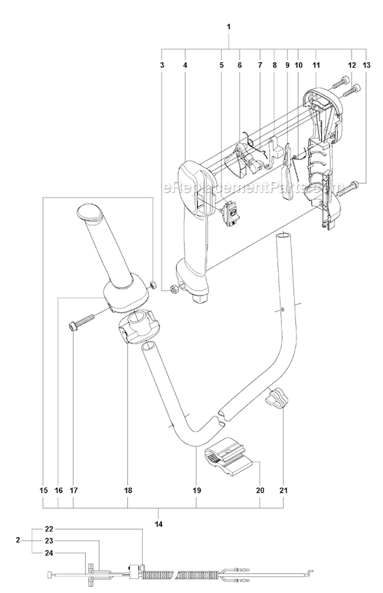 Handle  Controls Diagram and Parts List for 323RII 2009-10 Husqvarna Brush Cutter